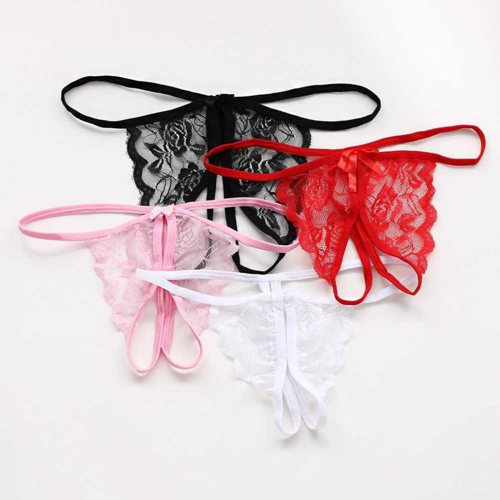 [NEW] Panties Bowknot Lace Open Waist Crotch Transparent Lace Open Back Frilly